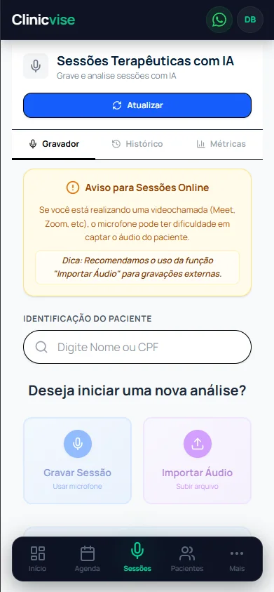Sessões IA no celular